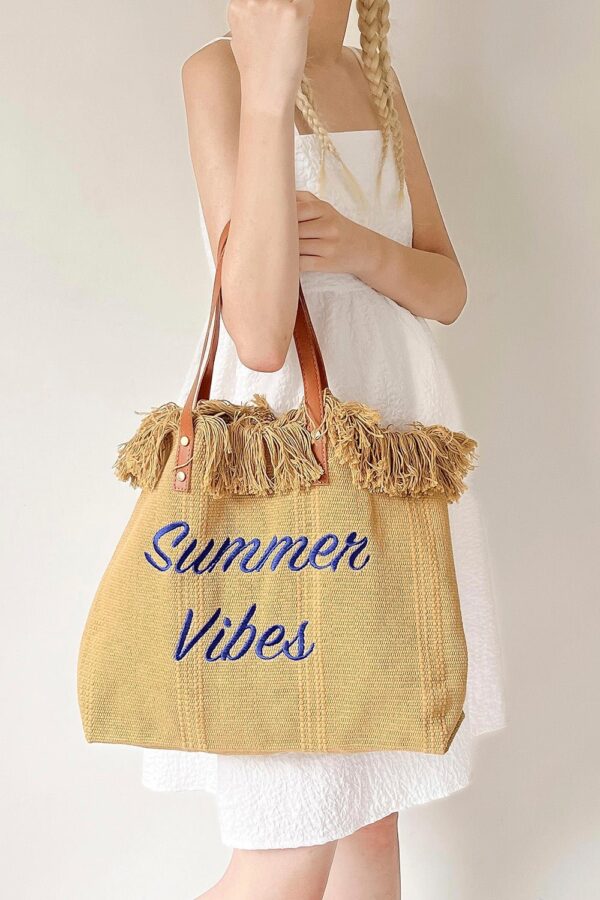 Lettering Raffia Shoulder Bag