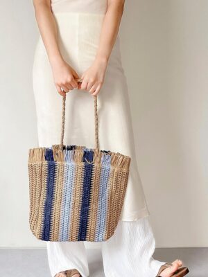 Striped Raffia Shopper Bag