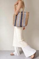Striped Raffia Shopper Bag